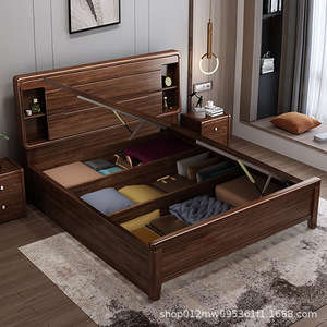 Lit de rangement en bois massif 1,8 m, style nordique moderne et minimaliste, avec tiroirs et coffre de rangement, mobilier de chambre pour adultes et personnes âgées - Product Image 4