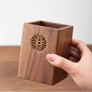 Solid Wood Pen Holder Square Black Walnut Office Desk <b>Storage</b> <b>Box</b> With Logo Engraving - Product Image 2