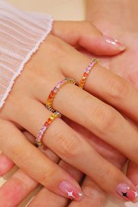 Bijoux tendance Xinfly pour femmes, nouvelles bagues en or véritable 18 carats avec saphir multicolore, pierres précieuses carrées de style princesse - Product Image 5