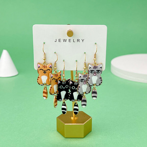 Cartoon <b>Cat</b> Drop Earrings Alloy Printed Design For <b>Gift</b> Fashion Jewelry ER617 - Product Image 4