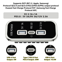 12V 24V Araç Şarj Cihazı 3 Portlu Çift USB-A 5V 2.1A + 1A Tip C PD 3.0 Araç Şarj Soketi Otobüs Koltuğu, Van Koltuğu, Karavan için