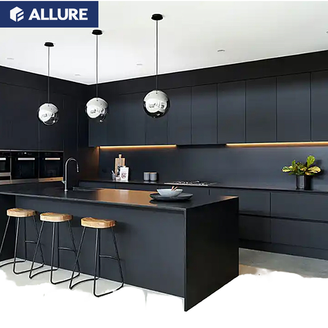 AIS SMARTI Luxury High Quality Modern Design Kitchen Cabinets Set Black Lacquer MDF Carcase Island Type Kitchen Furniture