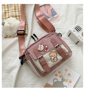 Petit sac en toile, sac à bandoulière japonais pour femmes, sac à bandoulière mignon et amusant, broderie d'ours, sac à bandoulière transparent pour étudiantes - Product Image 2