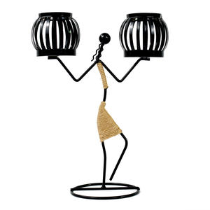 Elegante rústico doble linterna Vintage artesanía candelabro de hierro decoración del hogar Accesorios de Metal <span class=keywords><strong>para</strong></span> la atmósfera de la cena de Navidad - Product Image 3