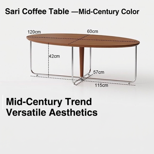 Table basse elliptique minimaliste moderne avec plateau noir mat et pieds tubulaires chromés – Meuble de salon durable et écologique - Product Image 6