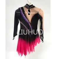 LIUHUO Robe de patinage artistique pour filles Costume de compétition Robe latine rouge Rhinestones Robe en maille et spandex pour les ensembles de performance