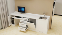 Banc de travail moderne en bois pour cabinet dentaire avec évier, armoires murales de rangement personnalisées pour clinique dentaire