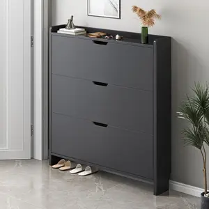 Nordic Wooden Ultra Thin Shoe Cabinet 3 Flip Drawers Modern Slim Shoe Cabinet