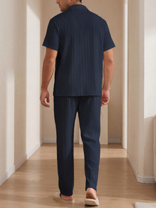 Set <span class=keywords><strong>estivo</strong></span> da <span class=keywords><strong>uomo</strong></span> con camicia a maniche corte a righe e pantaloni, abbigliamento casual per la casa, può essere indossato anche all'esterno, <span class=keywords><strong>pigiama</strong></span> leggero, di alta gamma per l'estate. - Product Image 4
