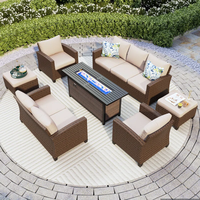 Dwoo 8 pièces patio conversation ensemble beige cour extérieure osier rotin meubles jardin canapé avec table de foyer