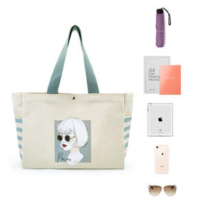 Bolso de compras reutilizable plegable, bolsillo con cremallera, bolso de playa de algodón Vintage, bolsos de mano de lona para mujer - Product Image 4