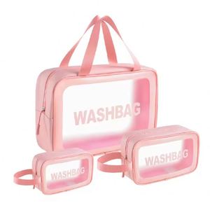 Wholesale Custom Logo Transparent Wash Clear Waterproof <b>Make</b> <b>up</b> Pouch Cosmetic Zipper Durable Toiletry <b>Bag</b> With Handle - Product Image 1