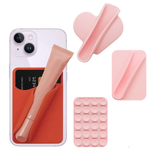 Customizable Updated 2-in-1 Suction Cup Silicone Wallet Lip Holder Lipgloss Phone Holder Lip Balm Lipstick Stick-on Phone Holder