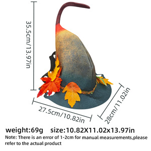 Chapeau de sorcier en feutre Luling Yaoyao Feuille d'érable L (58-60cm) – Accessoire de costume pour fête d'Halloween, chapeau d'automne - Product Image 4
