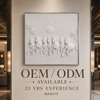 Sculpture en bas-relief 3D de chevaux blancs, coucher de soleil sur la plage et palmiers, peinture sur toile grand format pour hall d'hôtel, suite, art mural personnalisé en gros