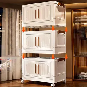 Plastic Diy Wardrobe Cabinet Folding Storage Box Cupboard Baby Wardrobe Children Closets With Wheels