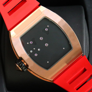 Reloj Mecánico de Lujo con Diseño Hueco, Relieve 3D de Dragón, Cristal de Zafiro Ovalado Dorado, Resistente al Agua, Correa de Silicona Roja, Estilo de Diseñador - Product Image 6