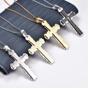 Stainless Steel Chunky Double Layer Printing <b>Cross</b> <b>Pendant</b> Necklace for Women <b>Men</b> Religious Christian Charms Chain Metal Jewelry - Product Image 1