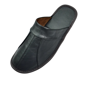 <b>Men</b> Genuine Cowhide Leather <b>Slippers</b> Breathable Shock Absorption Soft Smooth Sole <b>Bedroom</b> Flat Indoor Outdoor All Seasons - Product Image 2