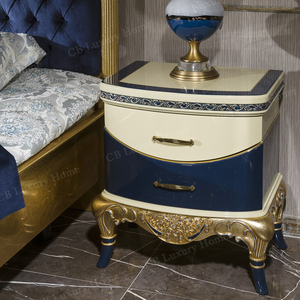 Ensemble de chambre à coucher turc royal <span class=keywords><strong>bleu</strong></span> et or en bois sculpté, mobilier de maison, lit capitonné, tables de chevet élégantes, coiffeuse - Product Image 4