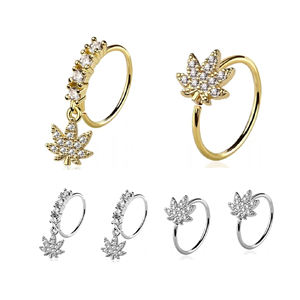 골드 도금 코 링 클리어 보석 크리스탈 스톤 냄비 잎 코 피어싱 구부릴 수있는 후프 코 스터드 링 스테인레스 스틸 셉텀 링 - Product Image 1