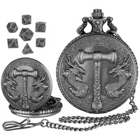 Boîte de montre de poche rétro argent/or avec des donjons mystérieux et des dragons avec un ensemble de mini dés étui polyédrique