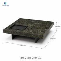Table basse Luca en pierre de cristal platine |   Table carrée en pierre cristalline foncée naturelle pour salon, hôtel, villa, taille personnalisée, OEM