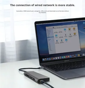 7-<span class=keywords><strong>in</strong></span>-1 Docking Station บางพิเศษสำหรับแล็ปท็อปเพื่อ USB-C อินเทอร์เฟซ HD พร้อมพอร์ตเครือข่าย100Mbps และอุปกรณ์อื่นๆในสต็อก - Product Image 4