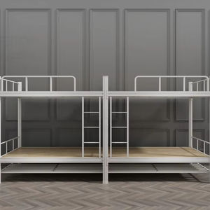 Lit superposé double à cadre en métal moderne blanc avec escalier intégré et support de rangement sous le lit pour une utilisation dans un dortoir <span class=keywords><strong>d</strong></span>'hôtel scolaire - Product Image 1