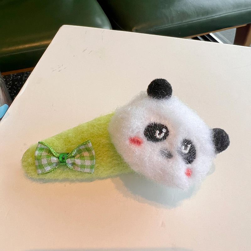 Mori Tie Bow Green Side Clip Korean Children's BB Clip Headdress Cute Panda Doll Plush Hair Clip