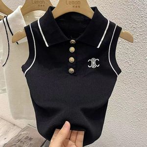 Débardeur en maille à col polo pour <span class=keywords><strong>femme</strong></span>, coupe ajustée, <span class=keywords><strong>brodé</strong></span>, <span class=keywords><strong>sans</strong></span> manches, pour l'été, style décontracté, viscose/polyester respirant - Product Image 5