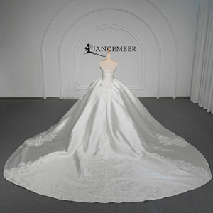 GT26081-PZ Ivory Long Sleeve Sweetheart Neckline Crystal Beaded Ball Gown Floor-Length Wedding <b>Dress</b> Satin <b>Silver</b> Modern - Product Image 3