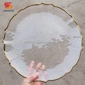 Platos de Cristal Transparentes con Borde Dorado para Bodas, Platos Base con Diseño Floral, Venta al Por Mayor - Product Image 3