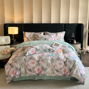 Nouvel ensemble de housse de couette épaisse de luxe léger, 100 % coton, imprimé numérique, motif floral, literie quatre pièces, hiver 2025 - Product Image 1
