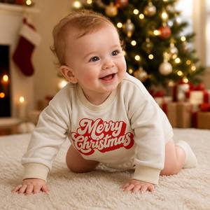 Tutina Personalizzata per Neonati con Motivo Natalizio, Body a Maniche Lunghe OEM per Bambini, Il Mio Primo Compleanno di Natale - Product Image 3