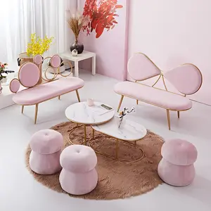Wholesale Nordic Light Luxury Iron Frame Curved U Shape Home Pink Velvet Living Room Sofas