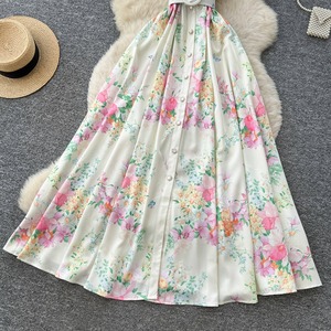 Robe longue florale élégante de qualité supérieure, col en V, sans manches, taille haute, coupe trapèze, style français - Product Image 4