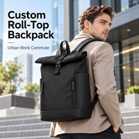 Sac à dos pour ordinateur portable à fermeture enroulable 16 pouces, grande capacité, sac de voyage avec sangle pour trolley, sac à dos de travail pour homme et femme
