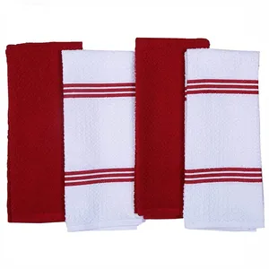 Wholesale red and white checks or stripes 100%cotton kitchen towel,soft water absorption tea towel for dish