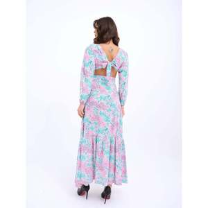 Vestido Holgado con Estampado Floral, Cuello en V, Cintura Natural, Tejido Transpirable, para Uso Diario Informal - Product Image 3