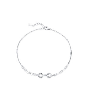 Bracelet en argent sterling S925 avec zircon et motif sourire porte-bonheur pour femme - Bijou simple et élégant, version en cuivre personnalisable - Product Image 1