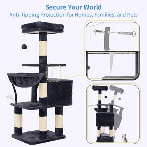 <span class=keywords><strong>Arbre</strong></span> à <span class=keywords><strong>chat</strong></span> moderne haut de gamme avec structure d'escalade et mur à gratter en feutre - Étagère à plusieurs niveaux, design avancé, emballé en carton - Product Image 3