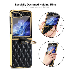 Funda de teléfono móvil de cuero chapado en oro VIETAO para <span class=keywords><strong>Samsung</strong></span> para <span class=keywords><strong>Galaxy</strong></span> <span class=keywords><strong>Z</strong></span> <span class=keywords><strong>Flip</strong></span> 5 <span class=keywords><strong>4</strong></span> 3 cuero PU rosa con funda de anillo electrochapado - Product Image 5