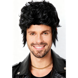 Peluca Negra Rizada Estilo Elvis Años 60, Peluca <span class=keywords><strong>de</strong></span> Disfraz <span class=keywords><strong>de</strong></span> <span class=keywords><strong>Rock</strong></span> and Roll para Hombre, para Halloween, Fiestas Temáticas, Actuaciones en Escenario - Product Image 2