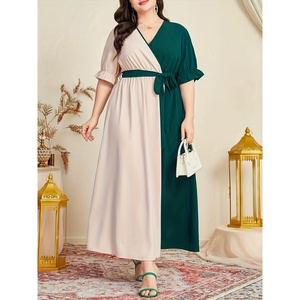 Nouvelle Robe d'été tendance, sexy et décontractée, à contraste de couleurs, froncée, à manches mi-longues, en mousseline, élégante, grande taille pour femme - Product Image 1