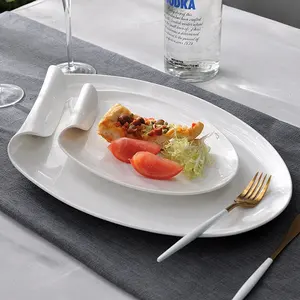 Plato ovalado blanco de alta calidad con logotipo personalizado PITO, plato de vajilla de porcelana, bandeja para servir Horeca, apto para microondas y lavavajillas