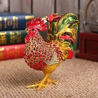 SHINNYGIFTS grande taille FengShui métal coq décoration boîte étain diamant pour bureau à domicile ornements plaqué Technique