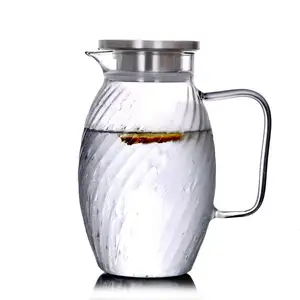 Nordic striped cold kettle with high temperature proof cover Borosilicate Glass Cold Water Pitcher Jug Set