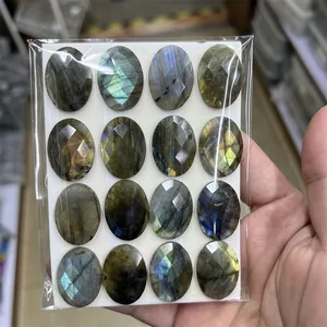 New Arrival Shiny Faceted Cut Oval Stones Natural Labradorite Strong Blue Flashy 18x25mm Oval Loose Labradorite for Jewelry