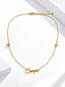 Collier en acier inoxydable doré avec inscription, design Siempre, chaîne fine réglable 40+5 cm, léger, 3,1 g - Product Image 1